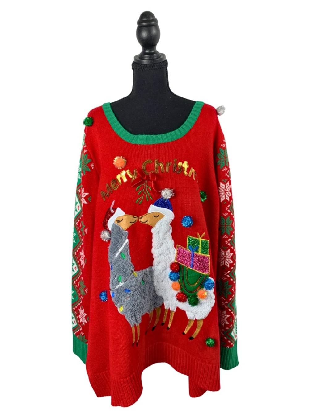 Jane Street Christmas Llama Sweater Christmas Sweater Red Green 3X Holiday